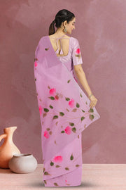 Pink Hand Painted Organza Saree 10065928
