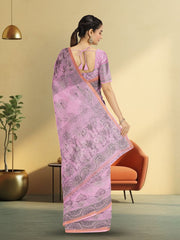 Pink Hand Block Print Kota Cotton Saree 10074158