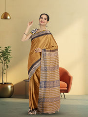 Yellow Hand Block Print Kota Cotton Saree 10074157