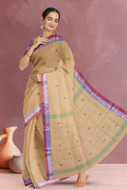 Dual Tone Beige Handloom Chettinad Cotton Saree 10070025