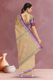 Dual Tone Beige Handloom Chettinad Cotton Saree 10070025