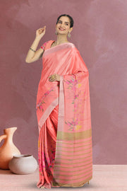 Salmon Pink Fancy Printed Linen Saree 10064866