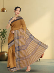 Yellow Hand Block Print Kota Cotton Saree 10074157