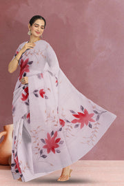 Pink Hand Painted Organza Saree 10065926