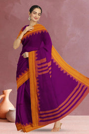 Purple Handloom Korvai Kanchi Cotton Saree 10069396