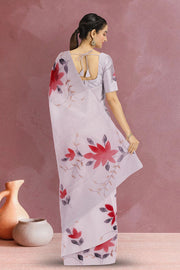 Pink Hand Painted Organza Saree 10065926