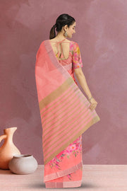 Salmon Pink Fancy Printed Linen Saree 10064866