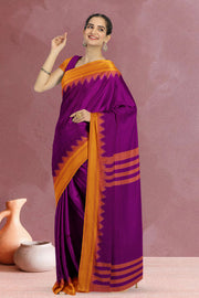 Purple Handloom Korvai Kanchi Cotton Saree 10069396