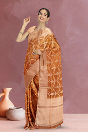Brown Banarasi Tissue Organza Saree With Sequin Border 10072288