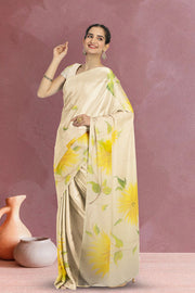 Orange Hand Painted Organza Saree 10065922