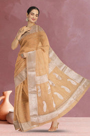 Light Brown Banarasi Crushed Tissue Organza Saree 10068220