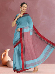 Blue Shantipur Tant Bengal Cotton Saree 10074975
