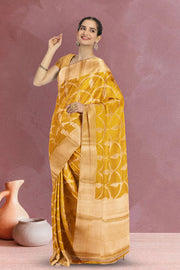 Yellow Banarasi Tissue Organza Saree With Sequin Border 10072287