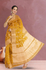 Yellow Banarasi Tissue Organza Saree With Sequin Border 10072287