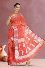 Orange Banarasi Crushed Tissue Organza Saree 10068218