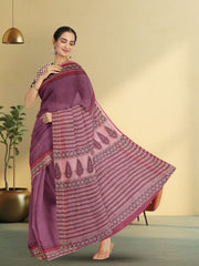 Mauve Hand Block Print Kota Cotton Saree 10074155