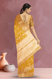 Yellow Banarasi Tissue Organza Saree With Sequin Border 10072287