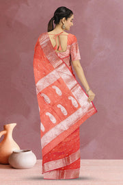 Orange Banarasi Crushed Tissue Organza Saree 10068218