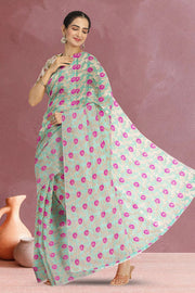 Green Banarasi Organza Saree with Contrast Blouse 10068893