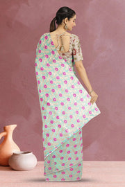 Green Banarasi Organza Saree with Contrast Blouse 10068893