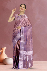 Golden Purple Banarasi Crushed Tissue Organza Saree 10068216
