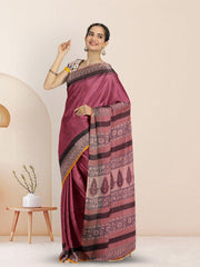 Red Hand Block Print Kota Cotton Saree 10074154