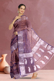 Golden Purple Banarasi Crushed Tissue Organza Saree 10068216