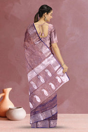 Golden Purple Banarasi Crushed Tissue Organza Saree 10068216