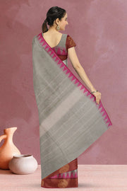 Grey Temple Border Handwoven Kanchi Cotton Saree 10069386