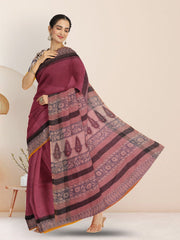Red Hand Block Print Kota Cotton Saree 10074154