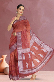 Copper Brown Banarasi Crushed Tissue Organza Saree 10068213