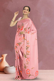 Peach Hand Painted Chiffon Saree 10070967