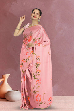 Peach Hand Painted Chiffon Saree 10070967