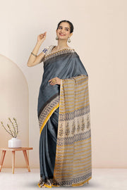 Blue Hand Block Print Kota Cotton Saree 10074153