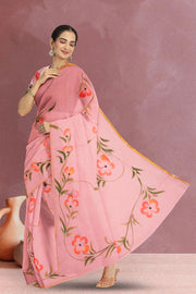 Peach Hand Painted Chiffon Saree 10070967