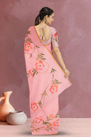 Peach Hand Painted Chiffon Saree 10070967