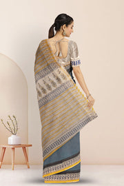 Blue Hand Block Print Kota Cotton Saree 10074153