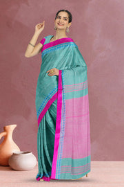 Aqua Green Shantipur Tant Bengal Cotton Saree 10069060