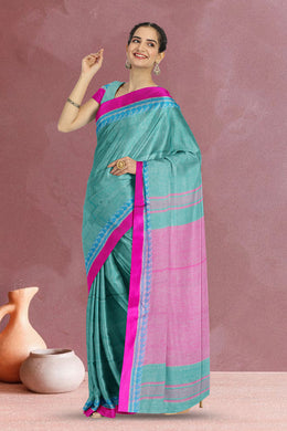 Aqua Green Shantipur Tant Bengal Cotton Saree 10069060