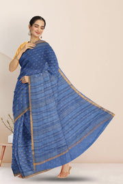 Blue Hand Block Print Kota Cotton Saree 10074151