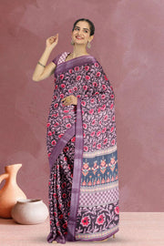 Black Fancy Printed Linen Saree 10068771