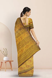 Yellow Hand Block Print Kota Cotton Saree 10074150