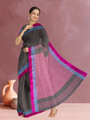 Grey Shantipur Tant Bengal Cotton Saree 10074972