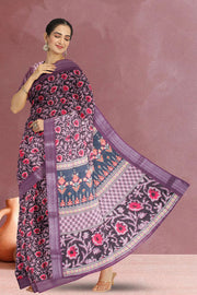 Black Fancy Printed Linen Saree 10068771