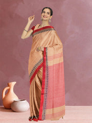Beige Shantipur Tant Bengal Cotton Saree 10074969
