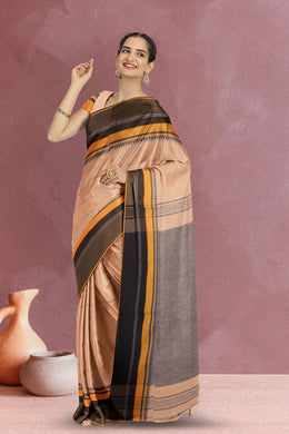 Beige Shantipur Tant Bengal Cotton Saree 10070851