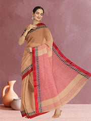 Beige Shantipur Tant Bengal Cotton Saree 10074969
