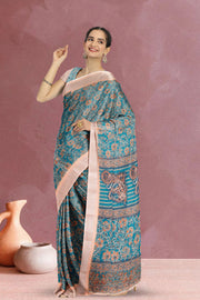 Green Fancy Printed Linen Saree 10068770
