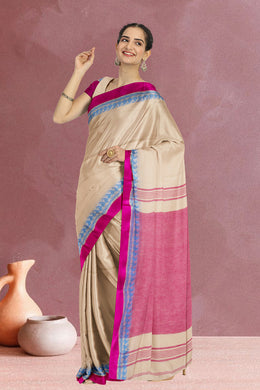 Cream Shantipur Tant Bengal Cotton Saree 10069054