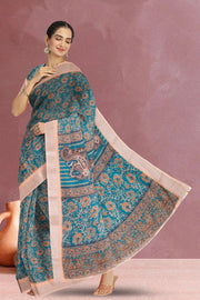 Green Fancy Printed Linen Saree 10068770